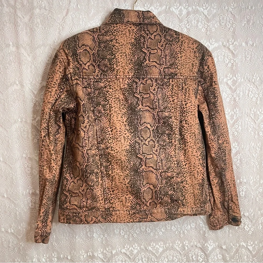 Free People Jacket Women's Medium Brown Black Denim Trucker Snake Skin Collared - Picture 4 of 13